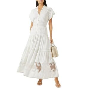 NWT Maje Embroidered & Crochet Ruffled Maxi Dress White Size 40 US 8 10 US M L